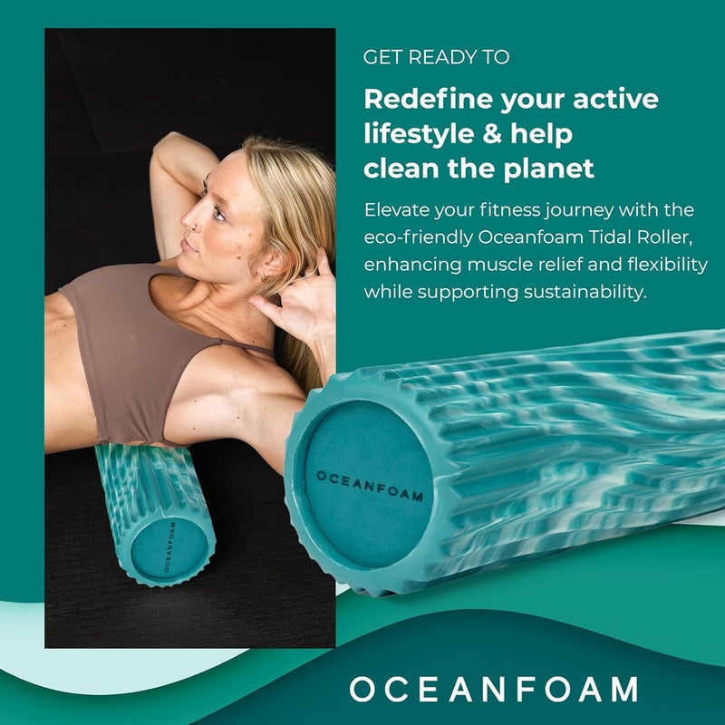 Oceanfoam Tidal Roller - Jade & Seafoam Marbled - Muscle Massage Foam Roller for Back Pain & Stretching - Firm and Ergonomic Wide Wave Textured - Yoga, Athletics, & Wellness - Full Size, 20" x 5" - Image 3